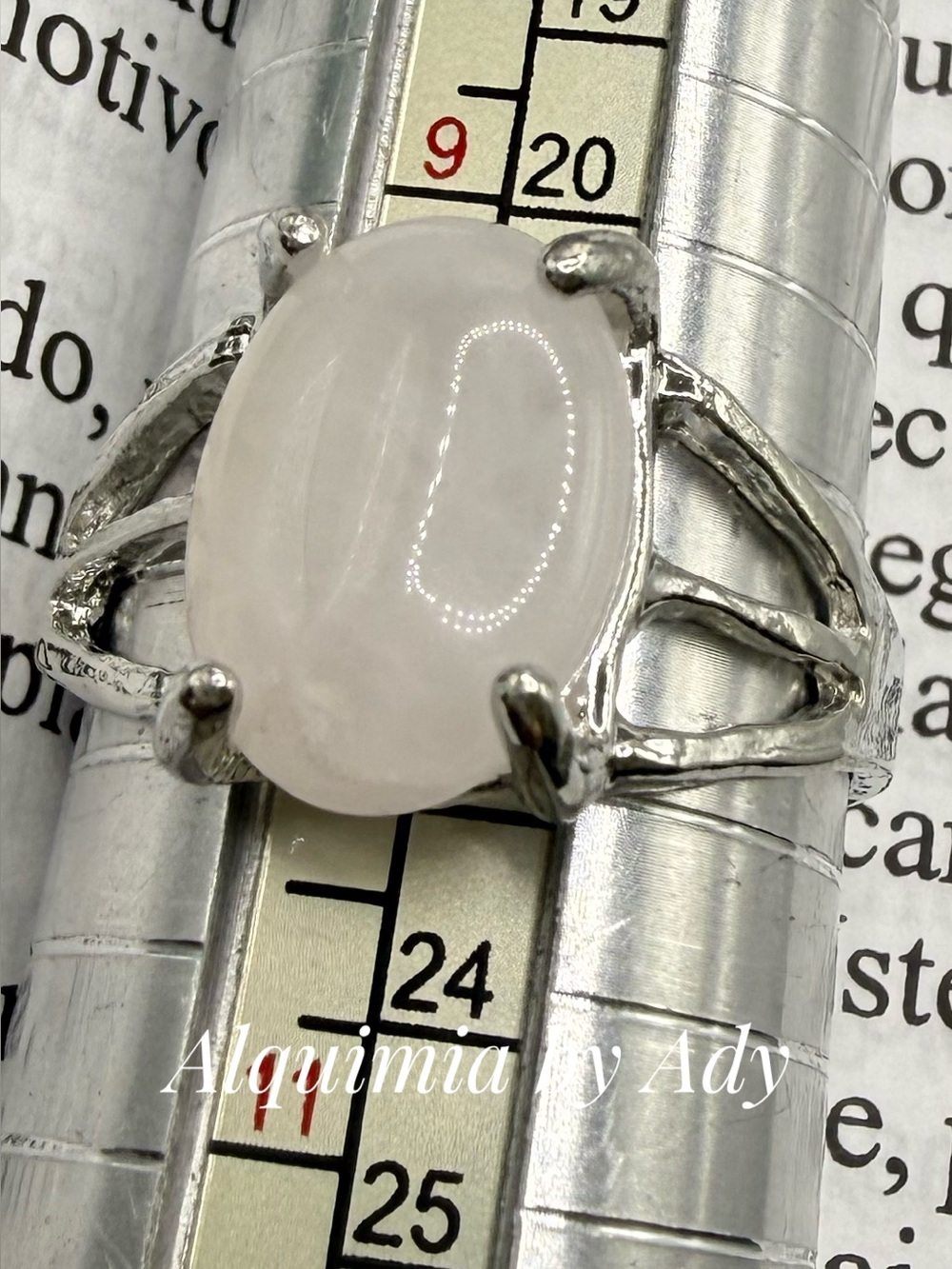 Pink Quartz Rhodium Silver Ring – 20mm Oval Stone, Tarnish-Resistant